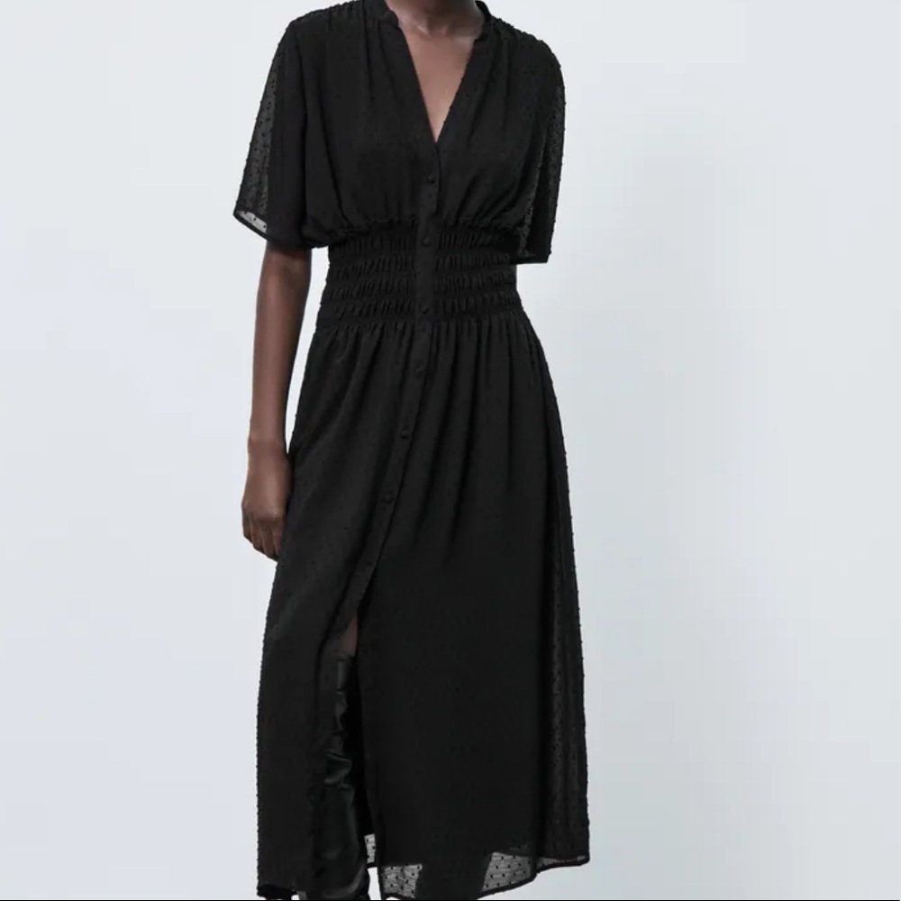 Dotted Mesh Midi Dress